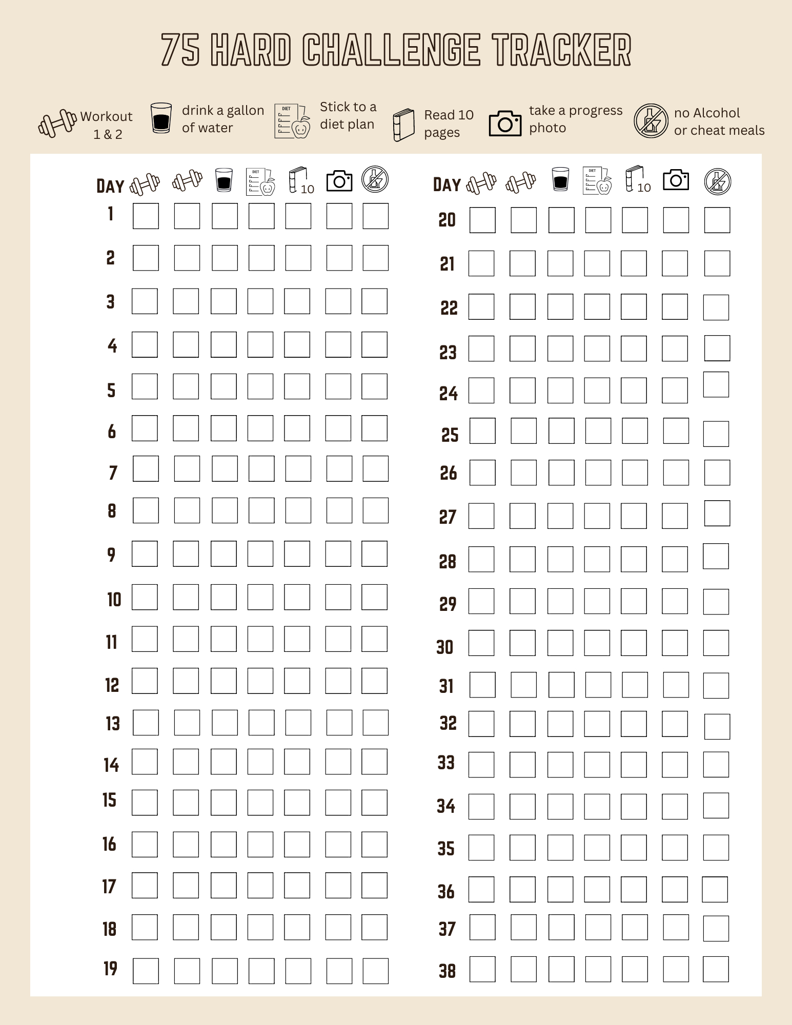 10 75 Hard Challenge Ideas | 75 Hard Challenge Tracker Free throughout Printable 75 Hard Challenge Tracker Free