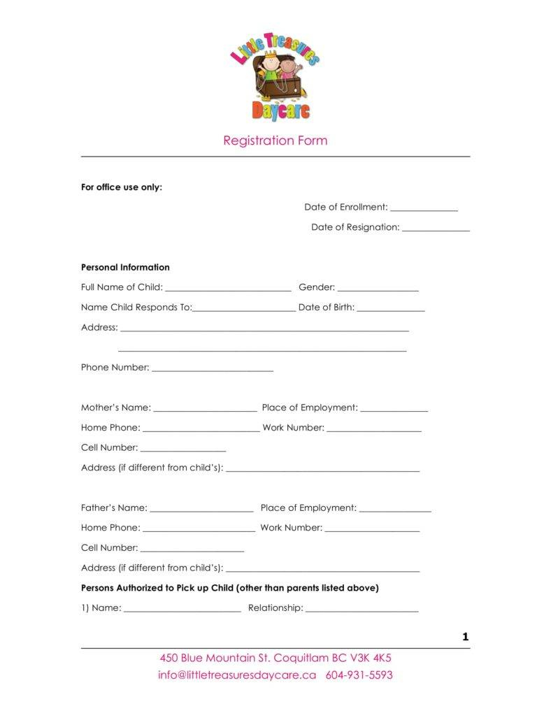 10+ Daycare Application Form Templates - Pdf, Doc Format Download in Printable Daycare Application Form For Parents