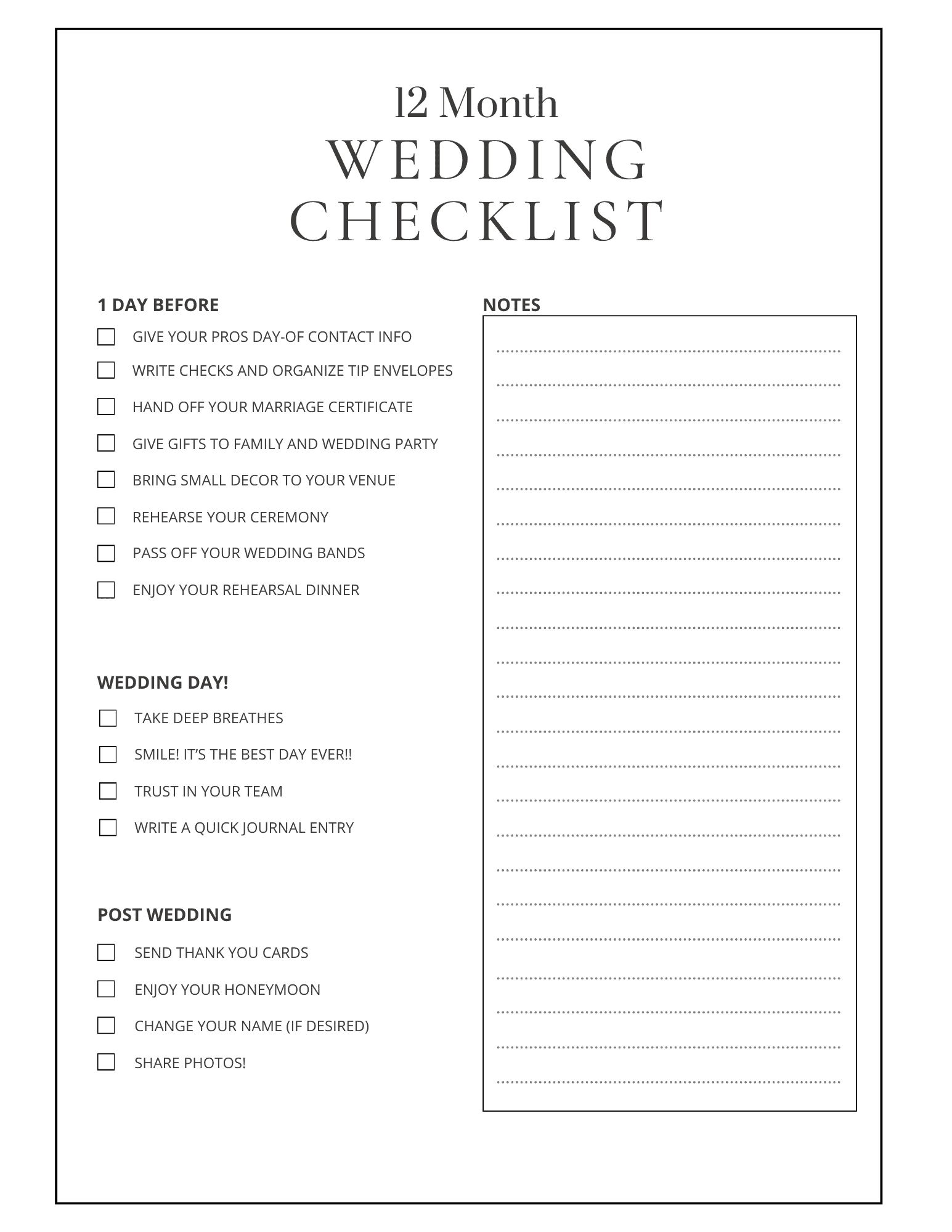12 Month Wedding Planning Checklist - Free Printable - Party Ideas with regard to Free Printable Wedding Planning Checklist