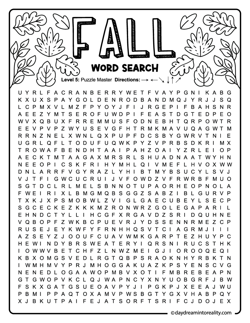 15 Fall Word Search Free Pdf Printables | 6 Levels Of Difficulty throughout Fall Word Search Puzzles Printable
