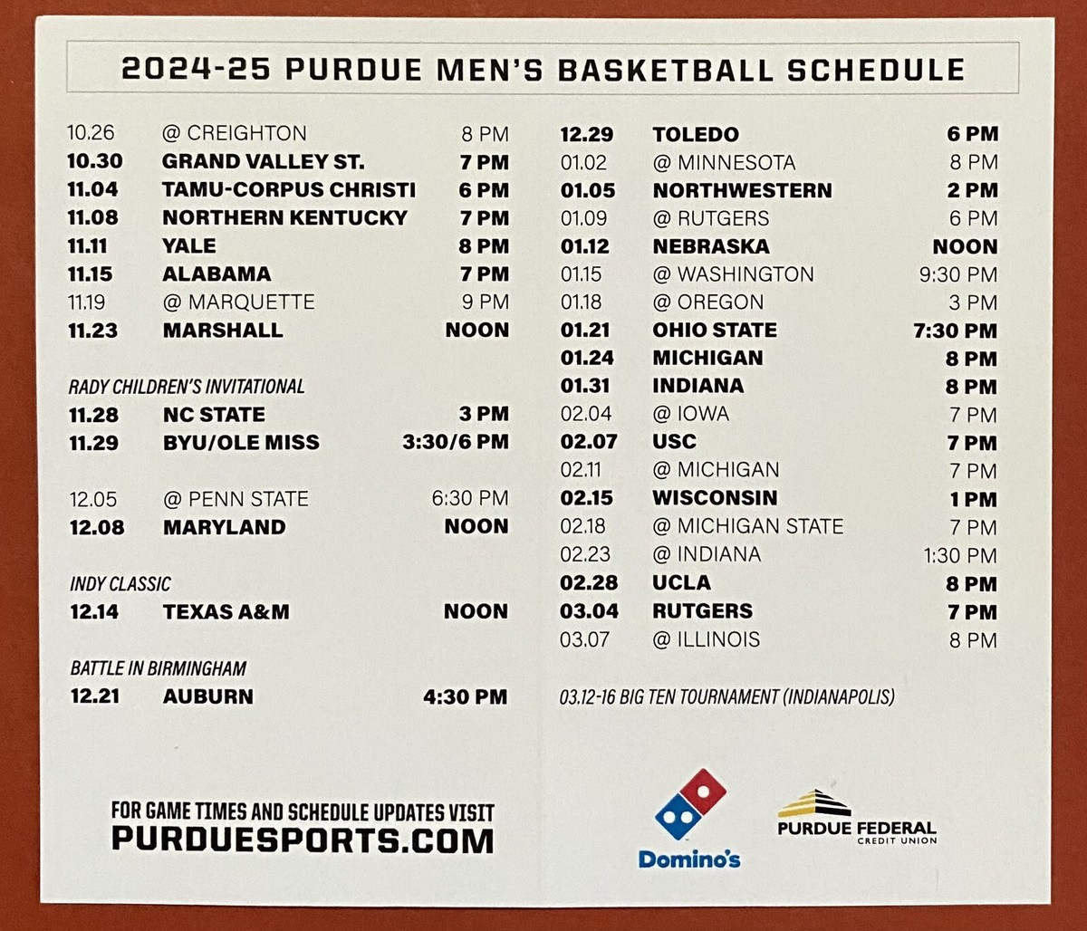 2024-2025 Purdue Boilermakers Schedule 🏀College Basketball Sked inside Purdue Men's Basketball Schedule Printable
