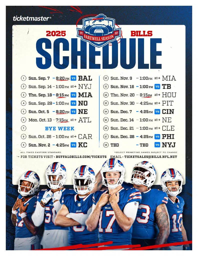 2025 Buffalo Bills Schedule | Wesb B107.5-Fm/1490-Am | Wbrr 100.1 pertaining to Free Printable Buffalo Bills Schedule