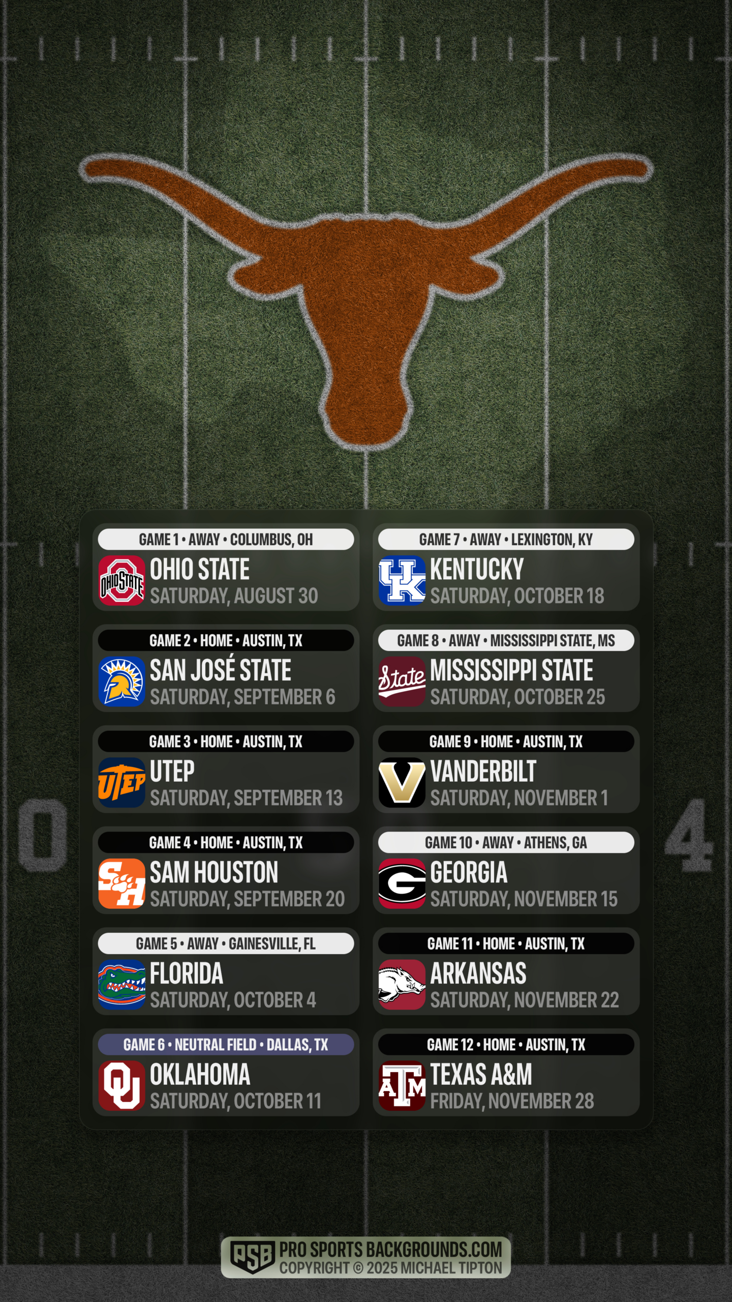 2025 Texas Longhorns Wallpapers & Full Season Schedules intended for Texas Longhorns Football Schedule Printable