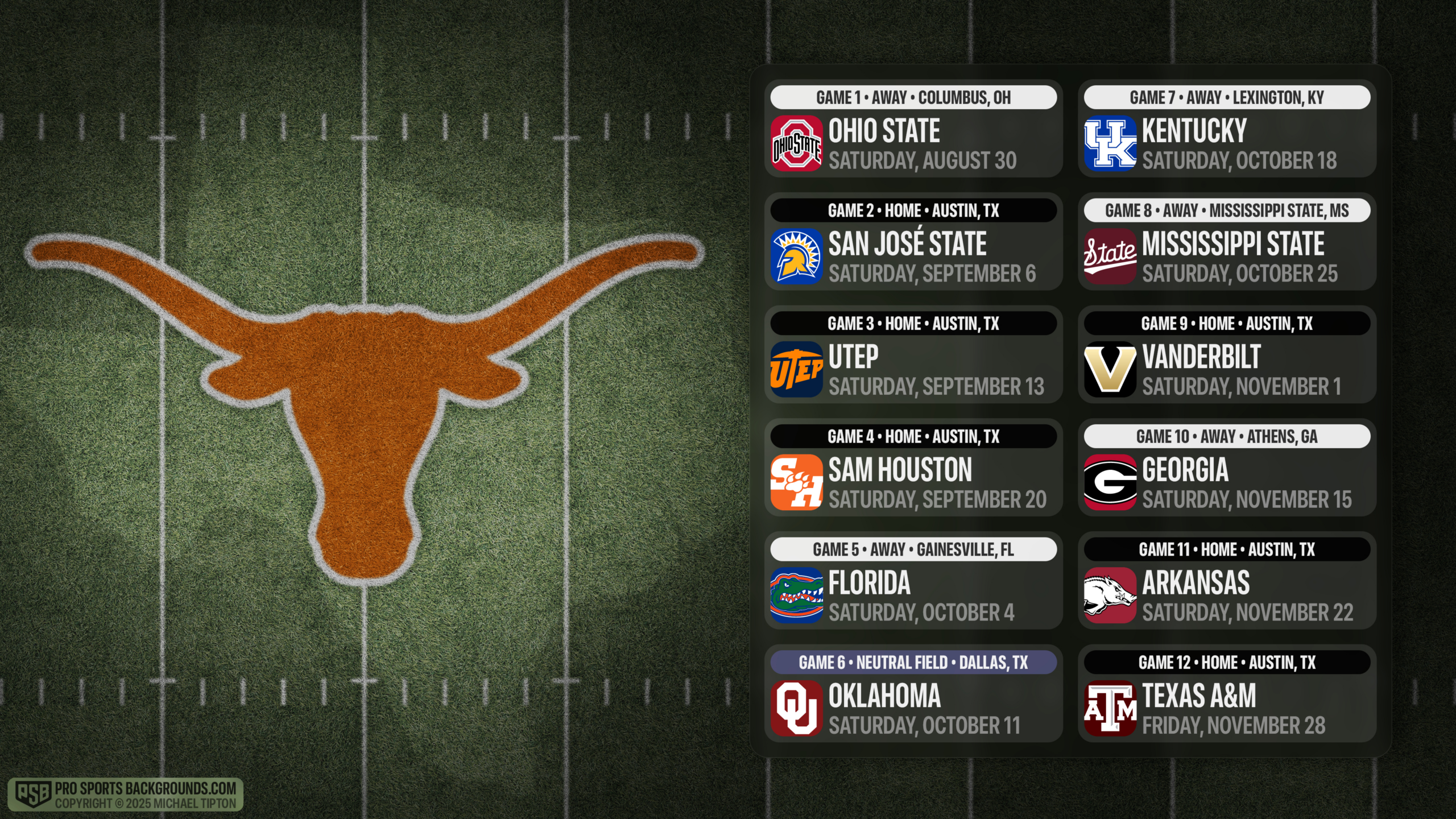 2025 Texas Longhorns Wallpapers & Full Season Schedules pertaining to Texas Longhorns Printable Football Schedule