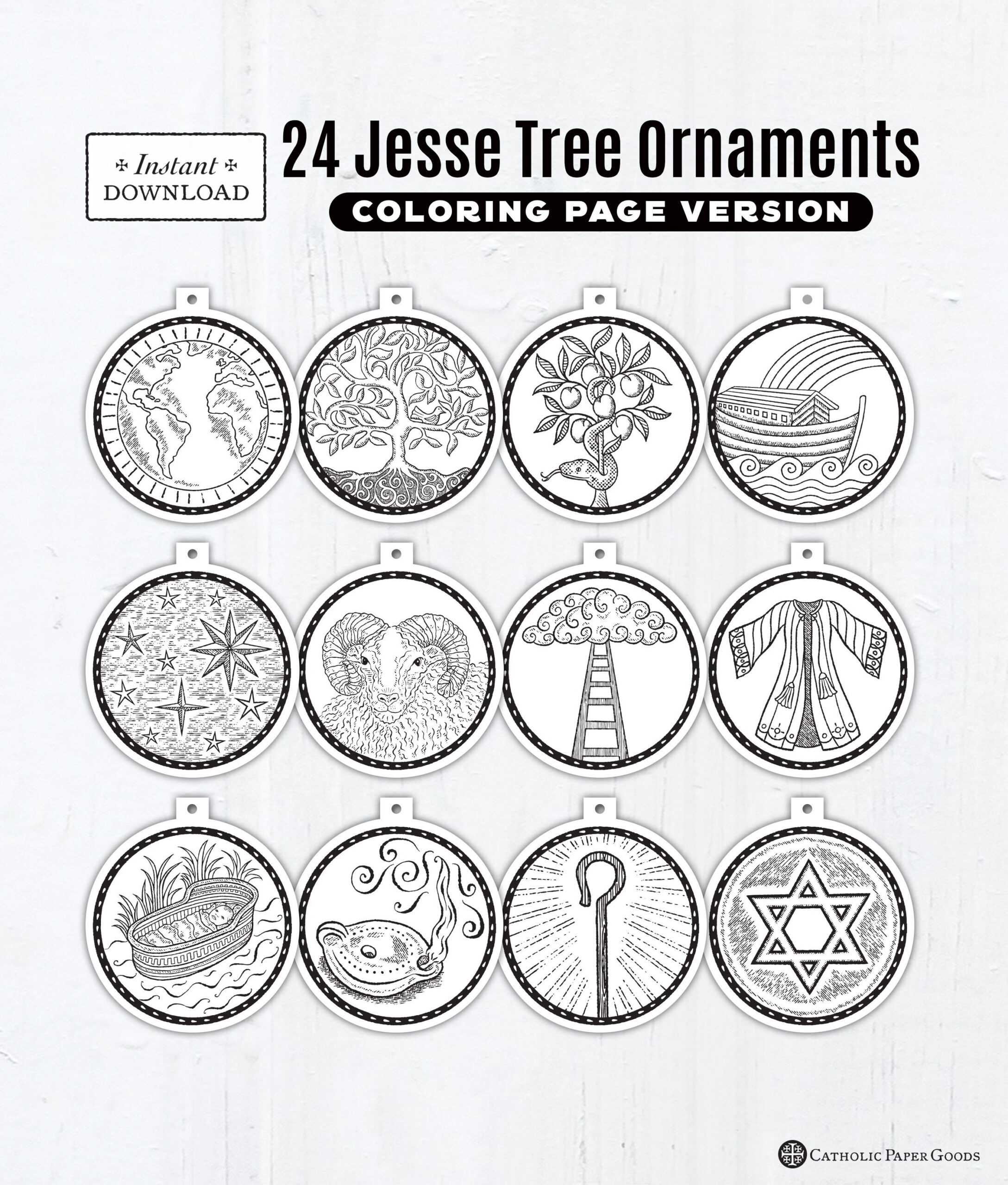 24 Jesse Tree Printable Ornaments Pdf, Coloring Page Ornaments regarding Jesse Tree Ornaments Free Printable