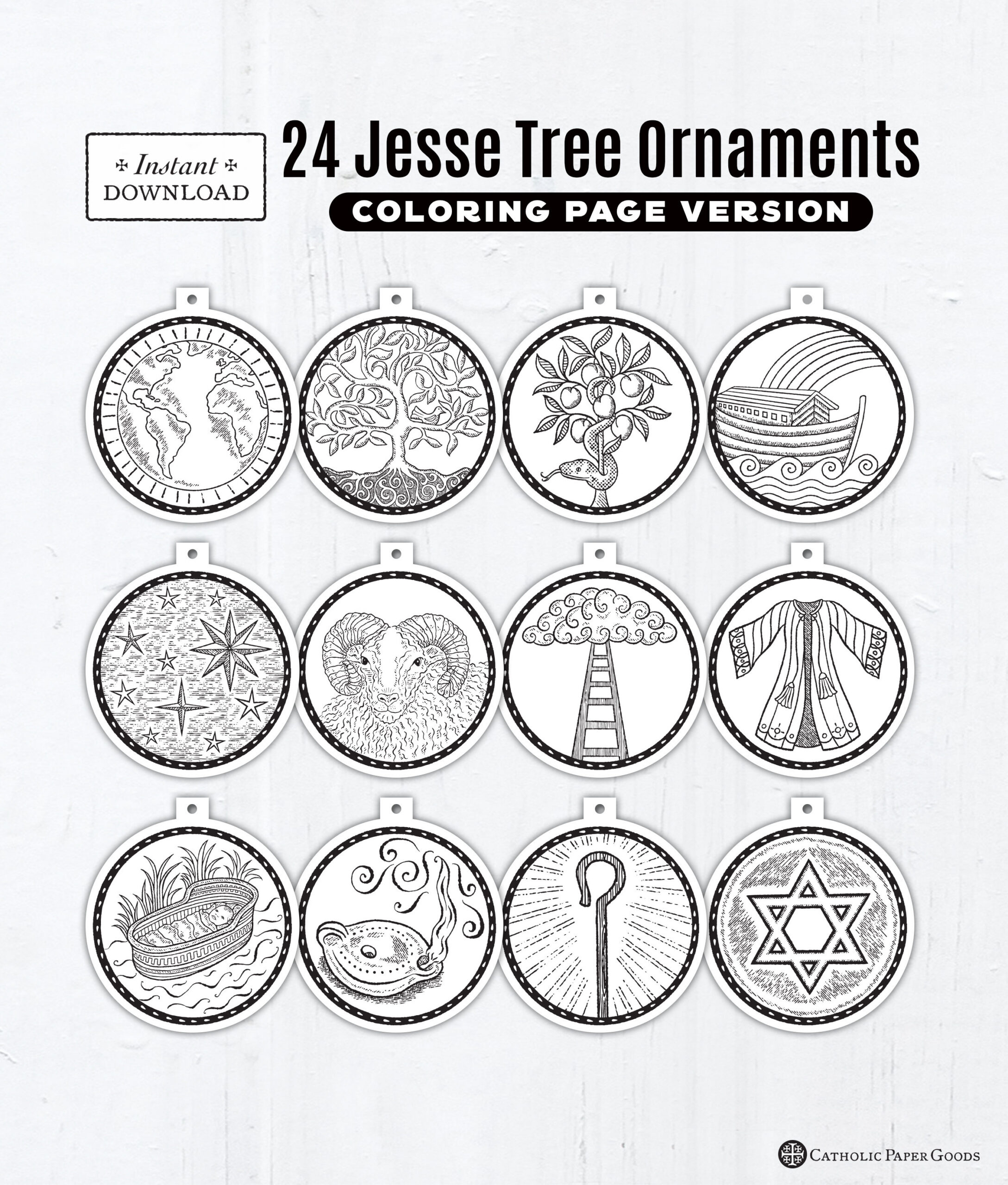 24 Jesse Tree Printable Ornaments Pdf, Coloring Page Ornaments with Free Printable Jesse Tree Printables