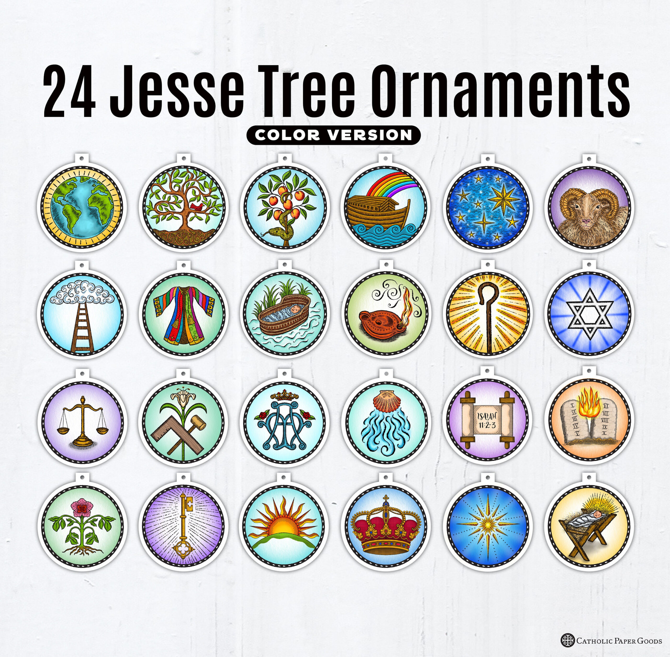 24 Printable Jesse Tree Ornaments: Catholic Advent Decor (Pdf) in Free Printable Jesse Tree Printables