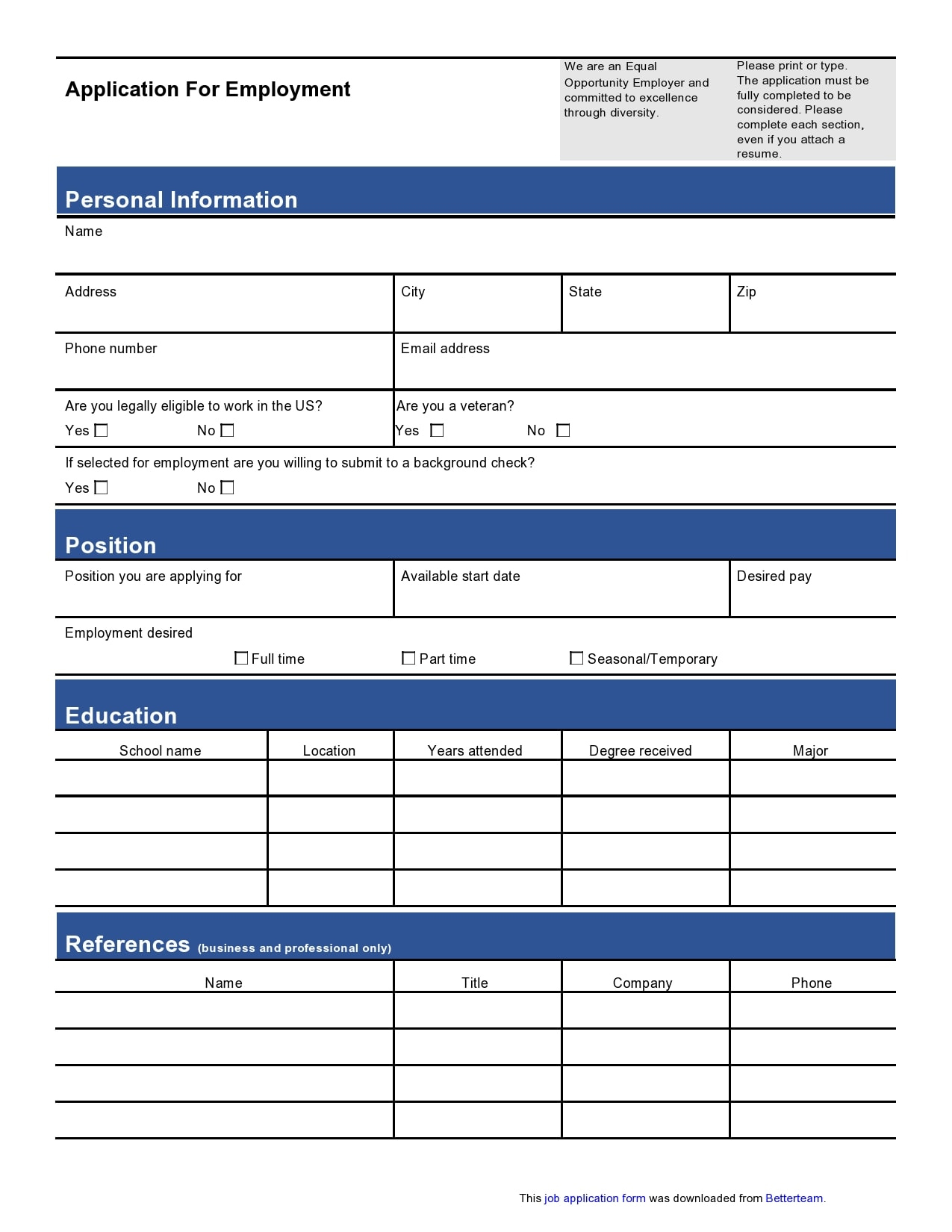 27 Basic Employment Application Templates [Free] in Job Application Template Free Printable