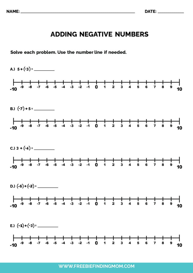 3 Free Negative Number Line Pdfs + Worksheets - Freebie Finding Mom throughout Number Line Printable Negative and Positive
