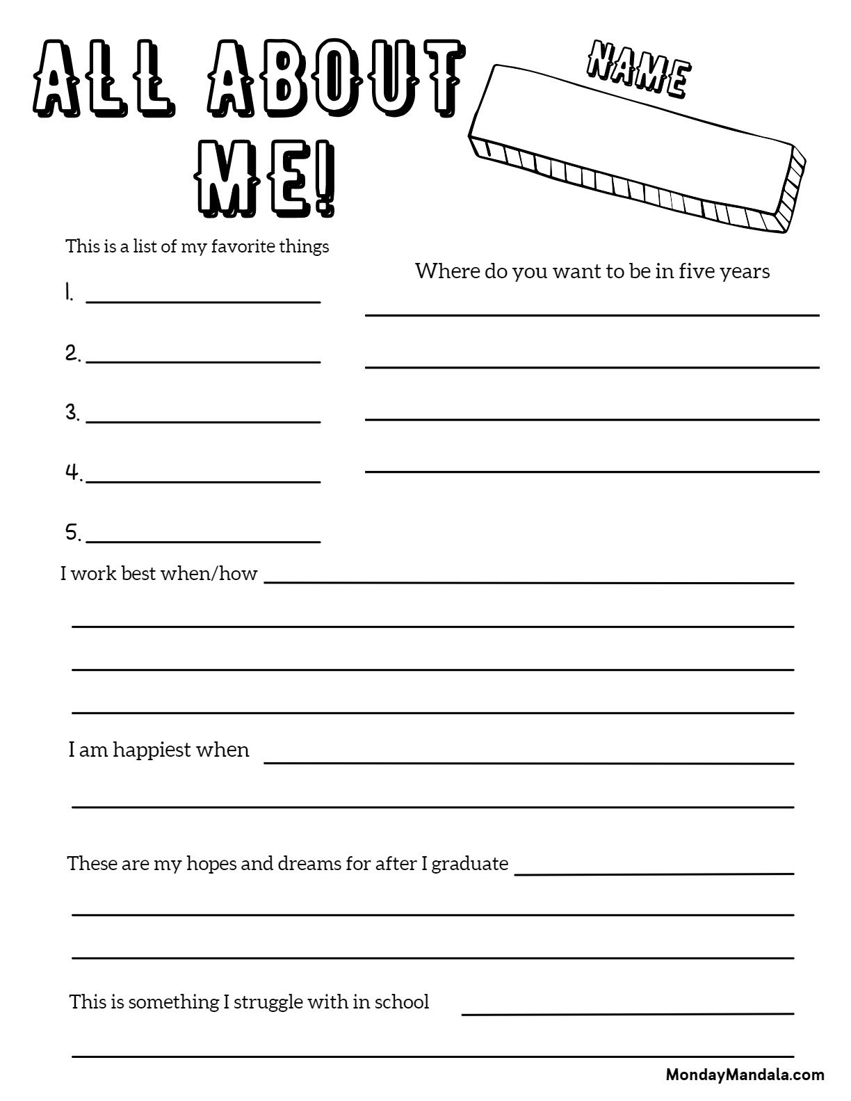 30 All About Me Worksheets (Free Pdf Printables) in Free Printable Worksheets For High School Students