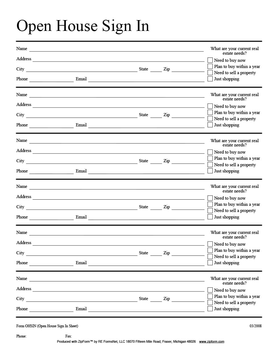 30 Open House Sign In Sheet [Pdf, Word, Excel] For Real Estate Agent throughout Open House Sign in Sheet Printable