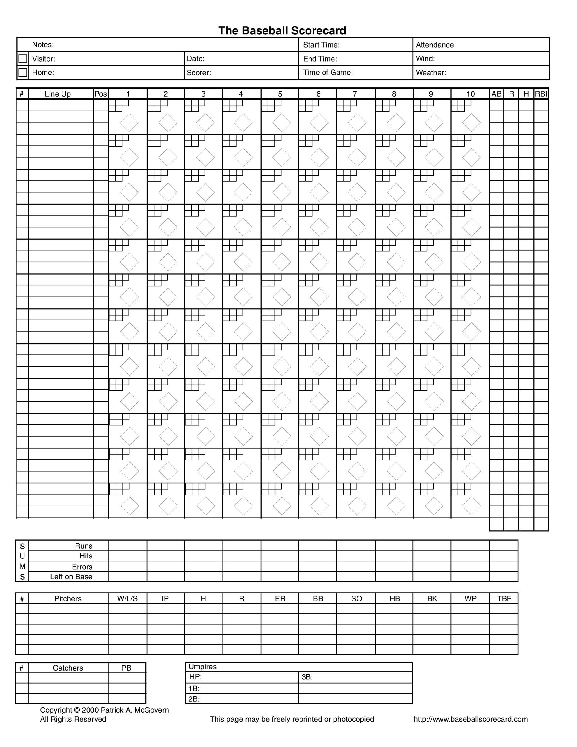 30+ Printable Baseball Scoresheet / Scorecard Templates ᐅ Templatelab within Printable Baseball Score Sheet