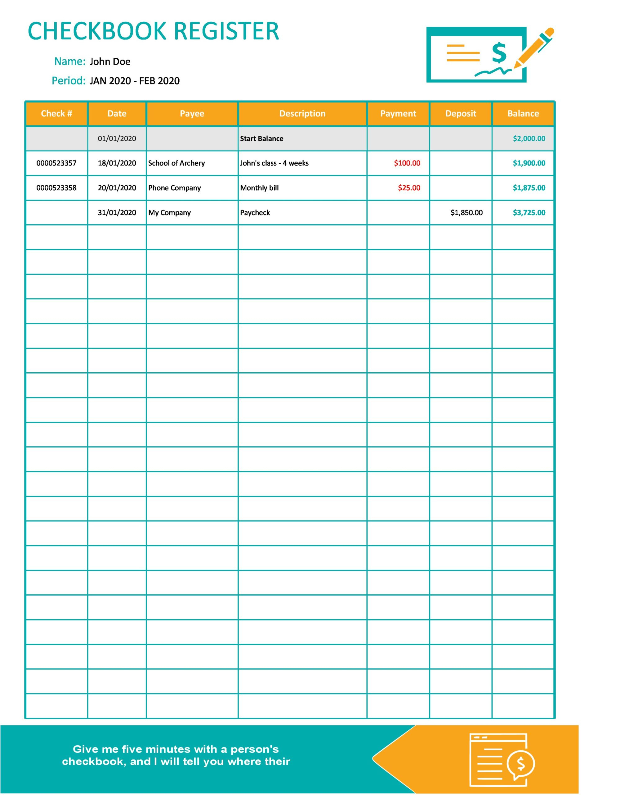 39 Checkbook Register Templates [100% Free, Printable] ᐅ Templatelab with Best Free Printable Checkbook Register