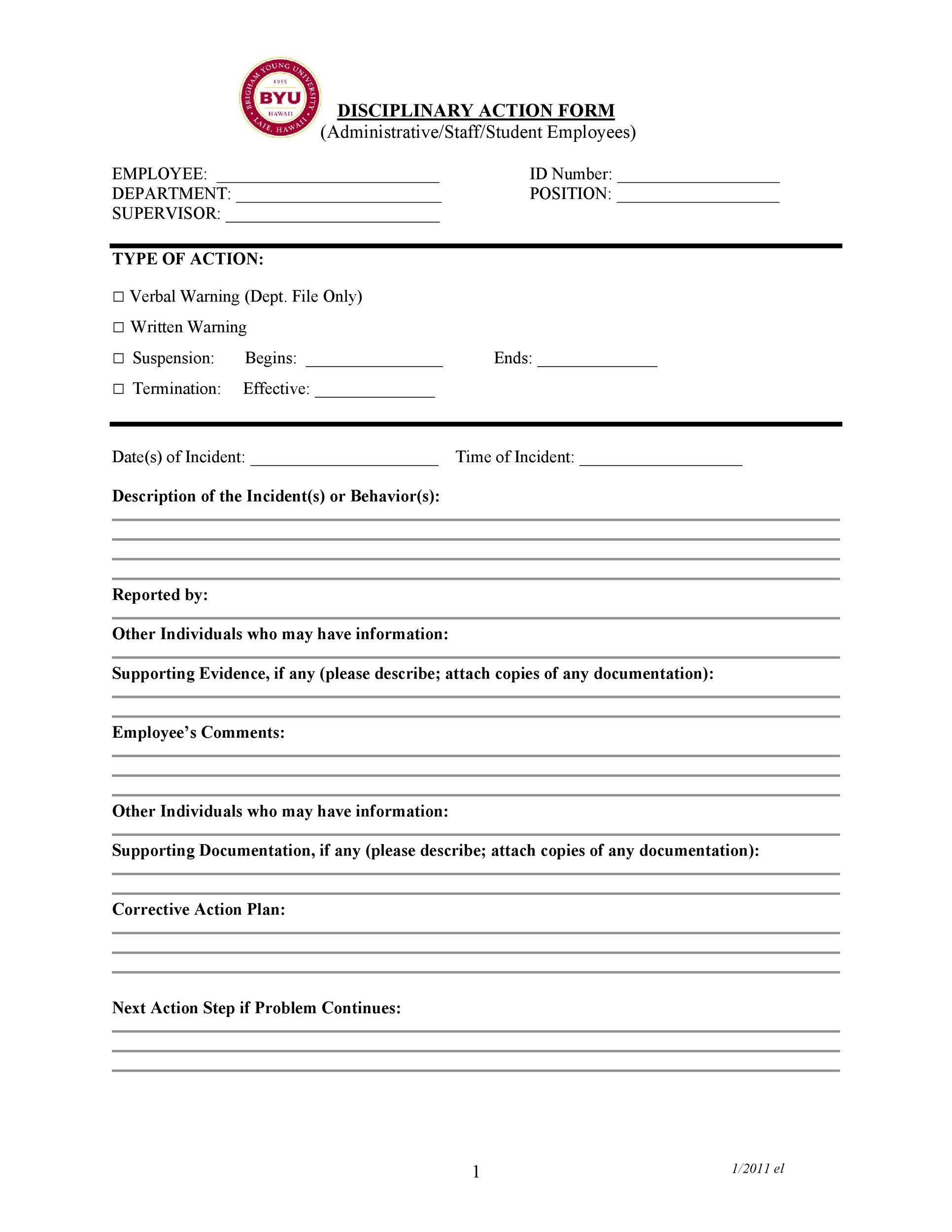 40 Employee Disciplinary Action Forms ᐅ Templatelab throughout Free Printable Disciplinary Action Form