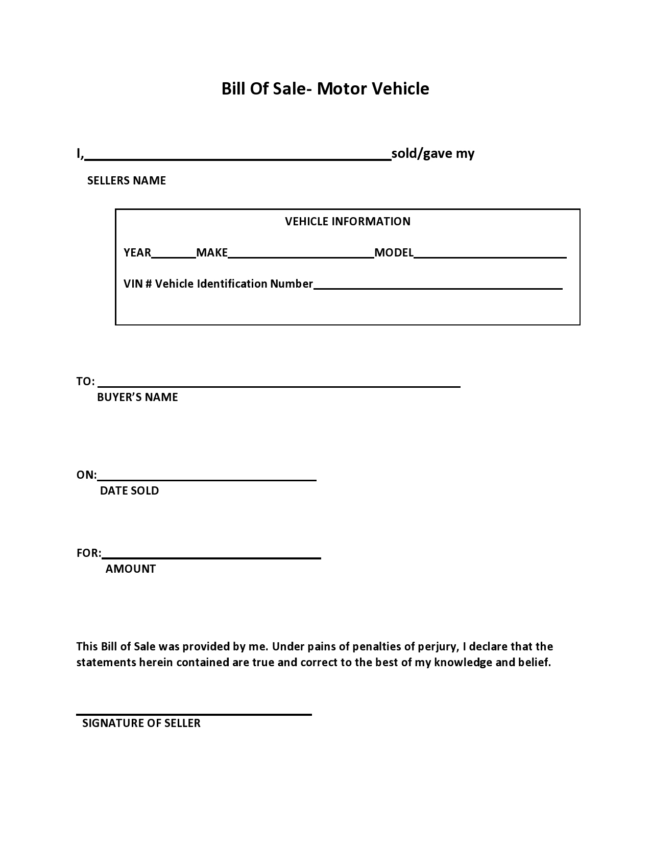 40 Printable Bill Of Sale For A Car Samples [Word, Pdf] throughout Free Printable Bill of Sale Car