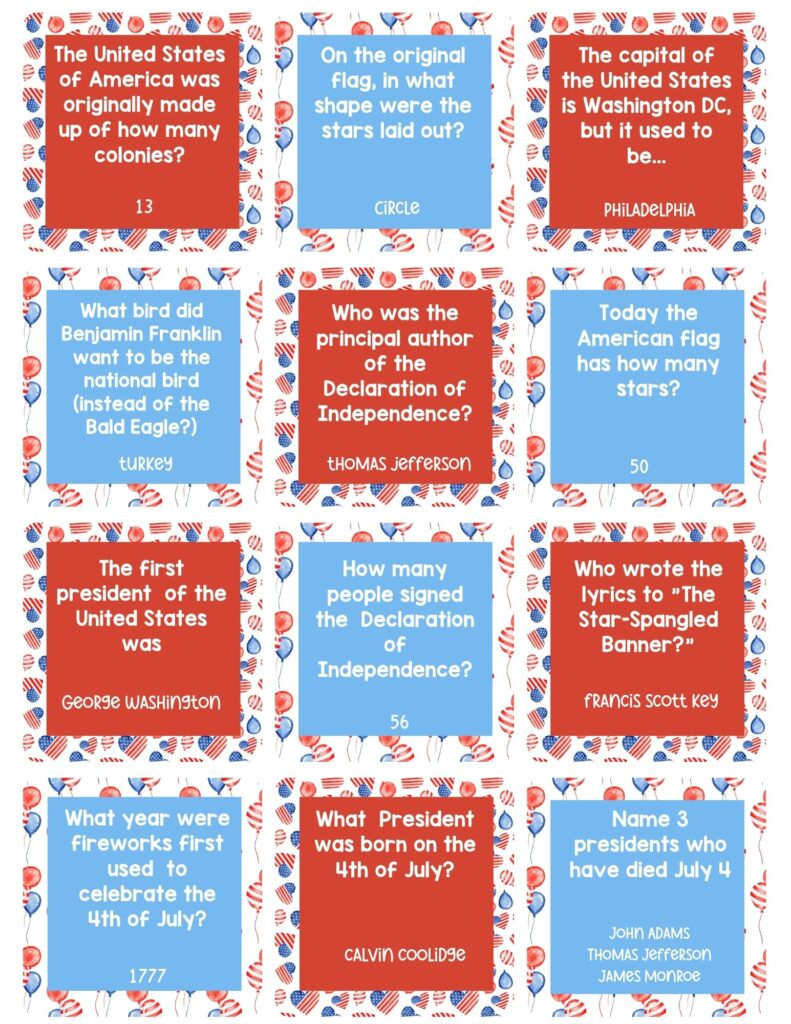 4Th Of July Trivia Cards For Kids: Free Printable Trivia Questions intended for Printable Fourth Of July Trivia