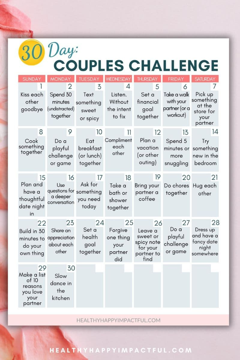 50 Fun Challenges For Couples (+ Free Love Calendar Printable) for 40 Day Love Dare Printable