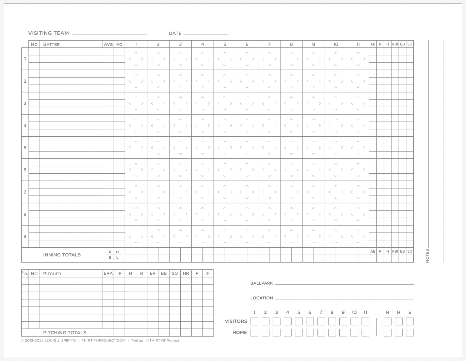 6 Free Printable Baseball Scorecards/Scorebook Pages for Printable Baseball Score Sheet