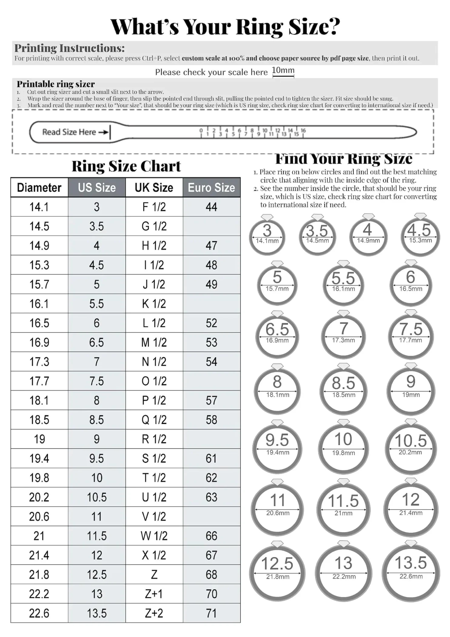 A Comprehensive Ring Size Chart - Printable - Scarf throughout Ring Size Chart Online Printable