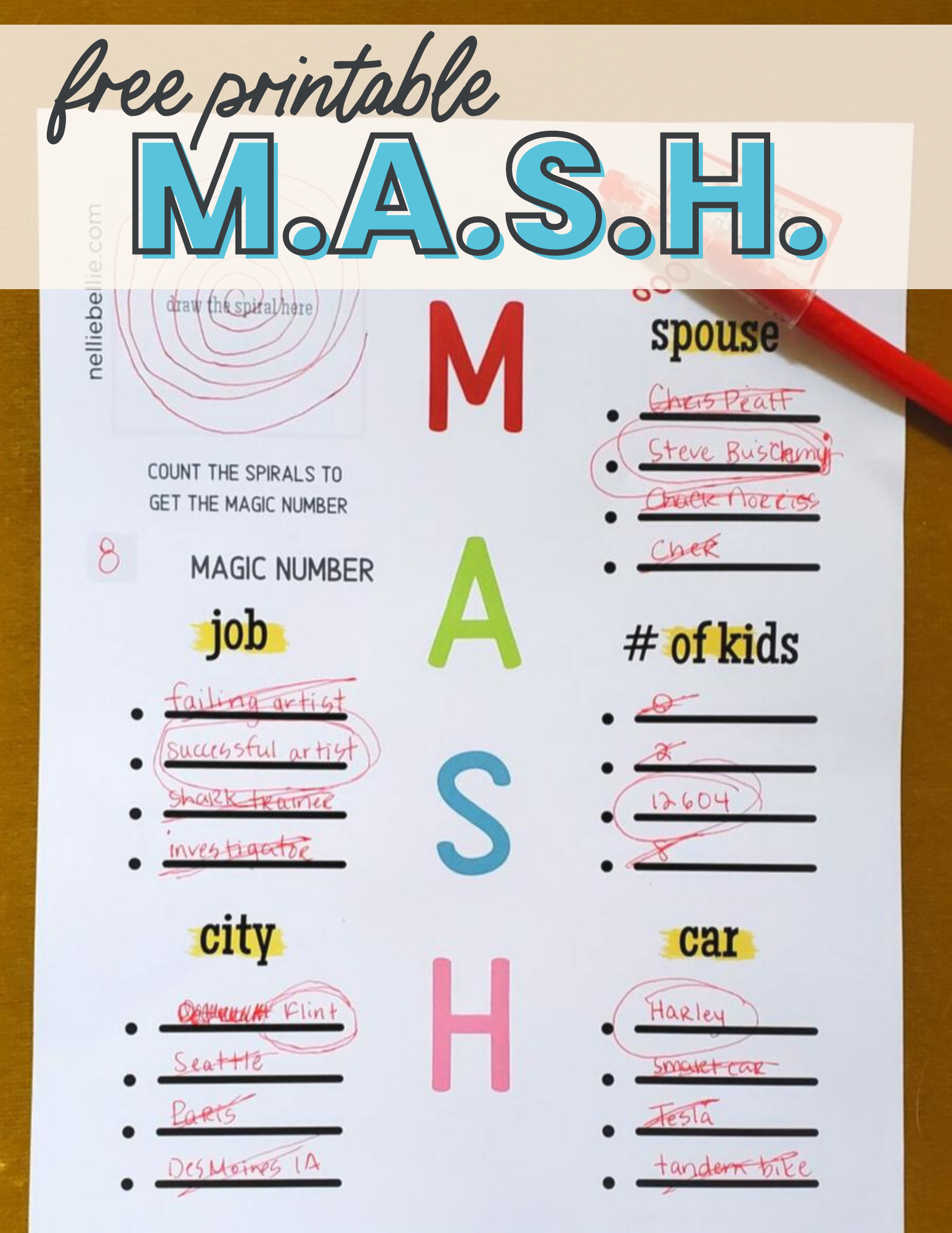 A Free Mash Game Printable Version --With Full Instructions. in M.a.s.h Game Printable