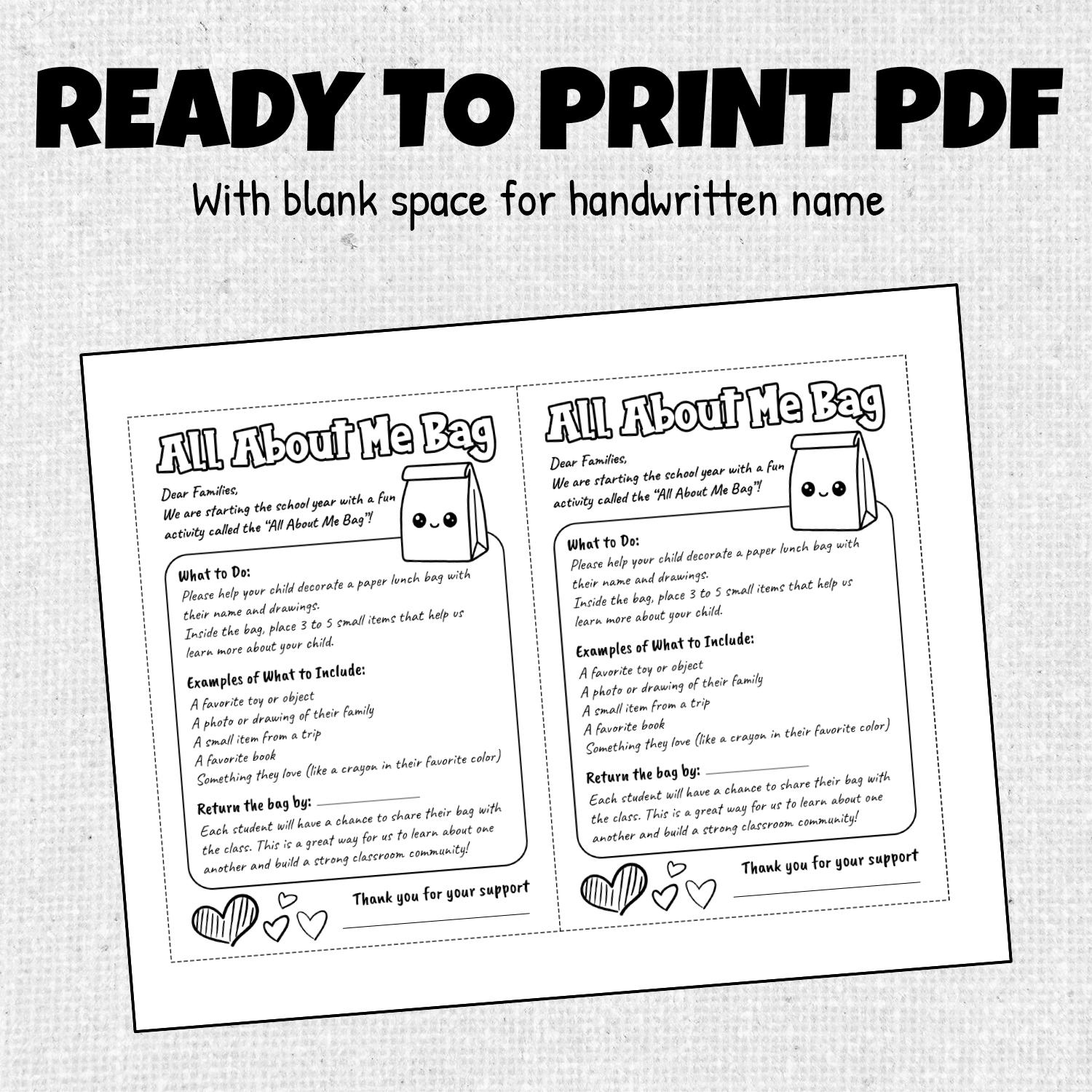 All About Me Bag Activity | Editable Back To School Ice Breaker for All About Me Bag Printable