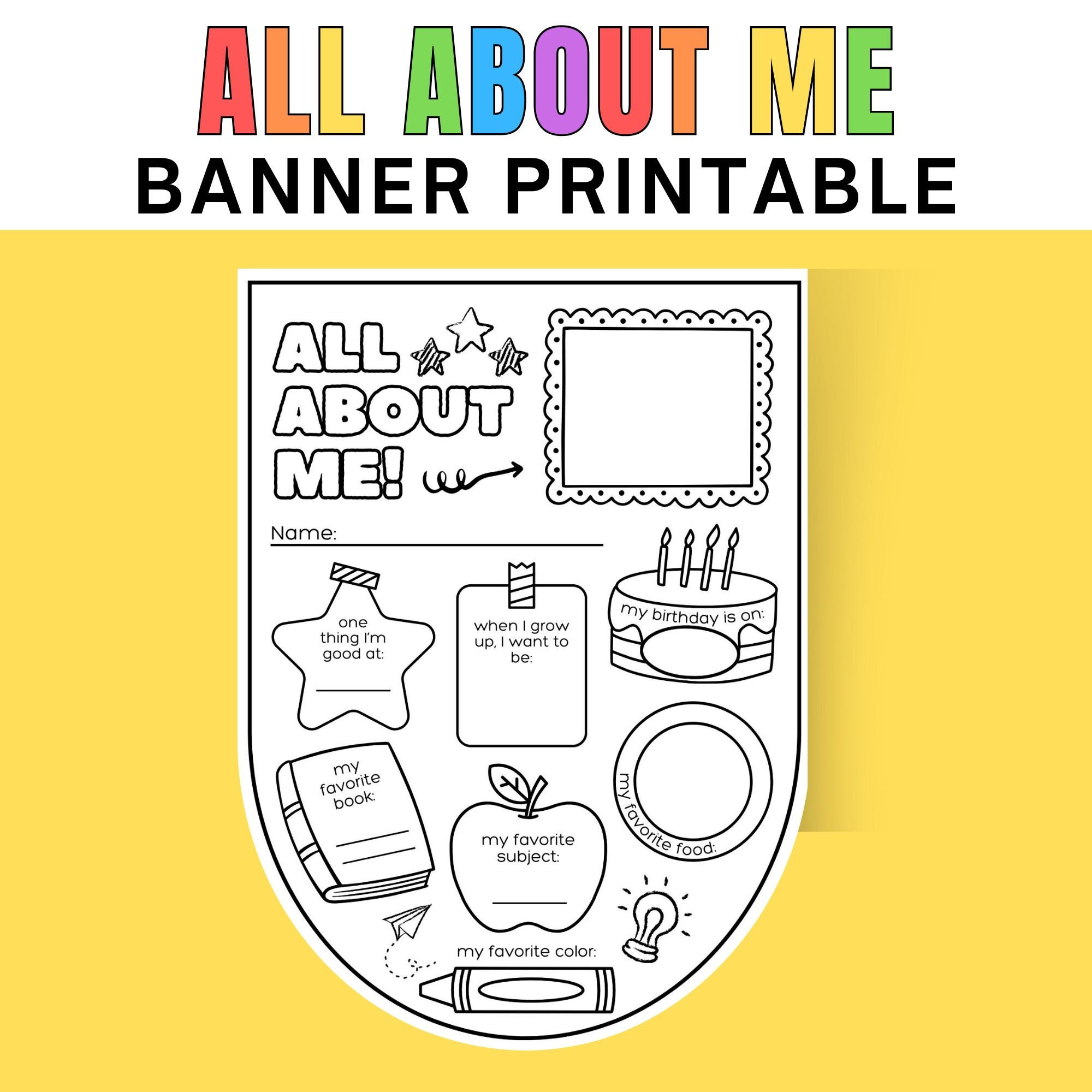 All About Me Banner First Day Of School Printable Back To School in All About Me Banner Free Printable
