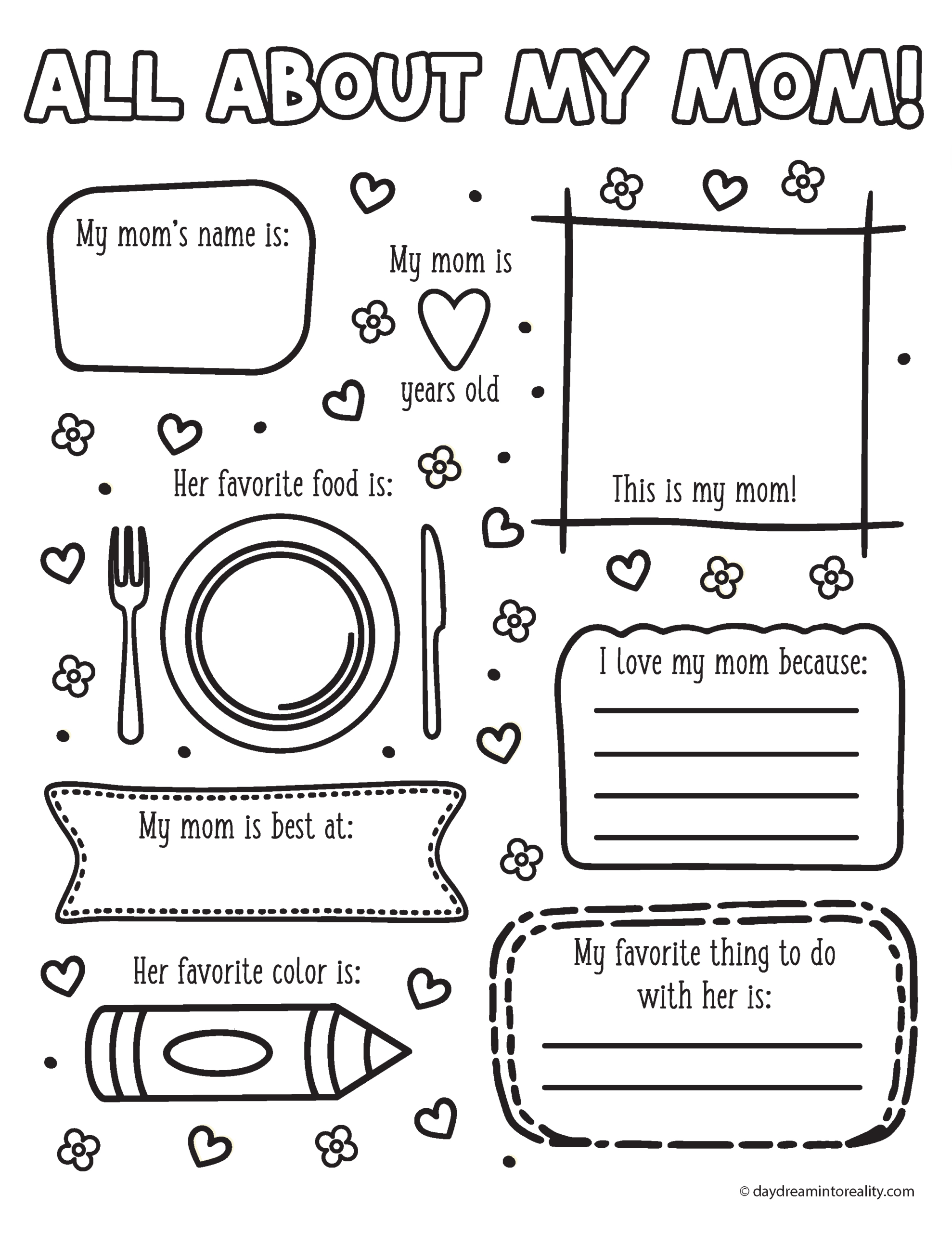 All About My Mom | Free Pdf Printable! ~ Daydream Into Reality with regard to All About My Mom Printable Free