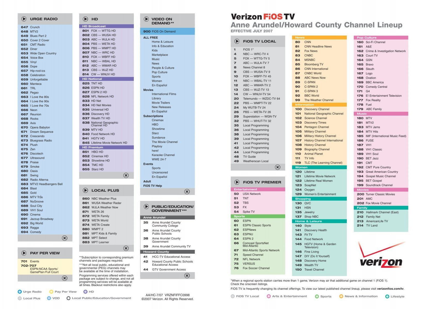 Anne Arundel/Howard County Channel Lineup - Verizon in Verizon Fios Channel Numbers Printable