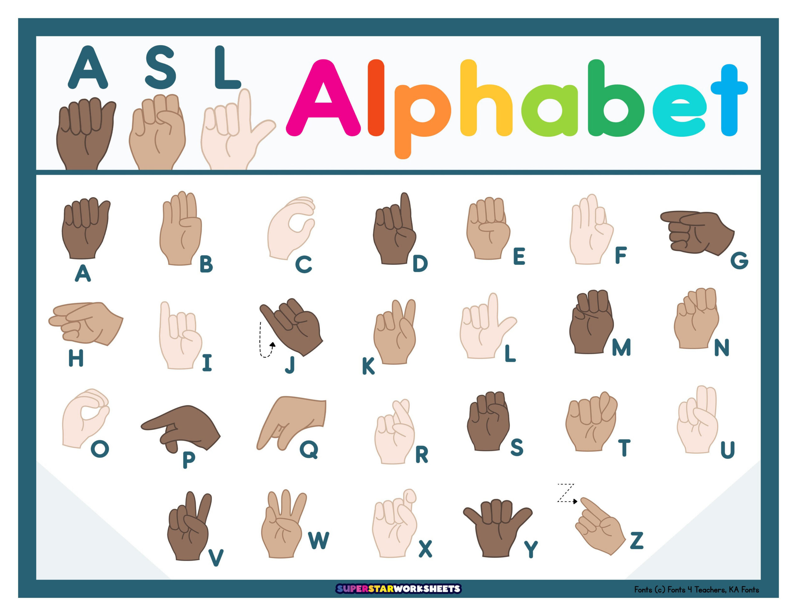 Asl Alphabet Chart - Superstar Worksheets regarding American Sign Language Alphabet Printable
