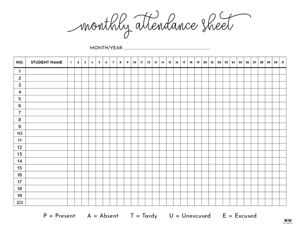 Attendance Sheets - 52 Free Printables | Printabulls pertaining to Free Printable Attendance Sheet