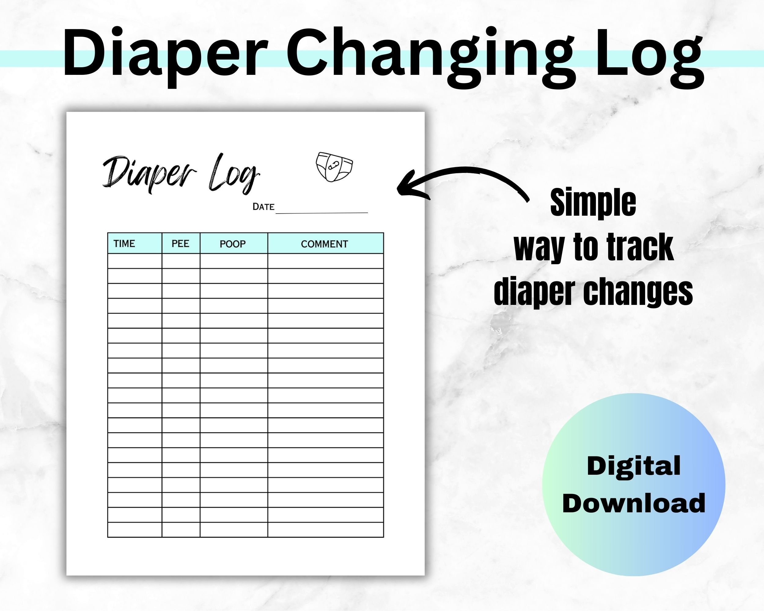 Baby Diaper Changing Printable Pdf Log, Little One Diaper Changing in Daycare Printable Diaper Change Log