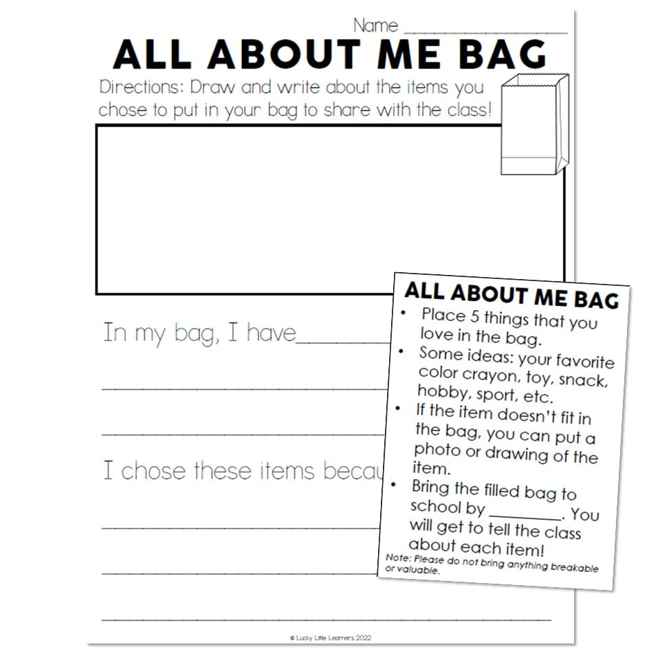 Back To School - All About Me Bag - Lucky Little Learners intended for All About Me Bag Printable