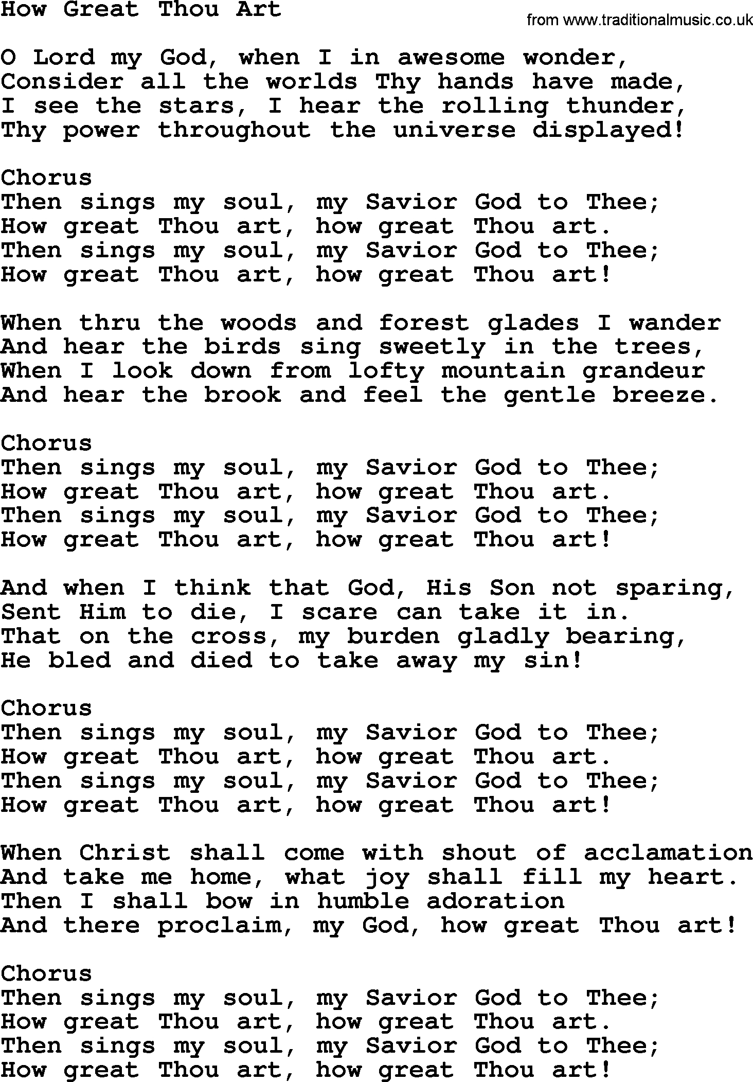 Baptist Hymnal, Christian Song: How Great Thou Art- Lyrics With inside How Great Thou Art Printable Lyrics