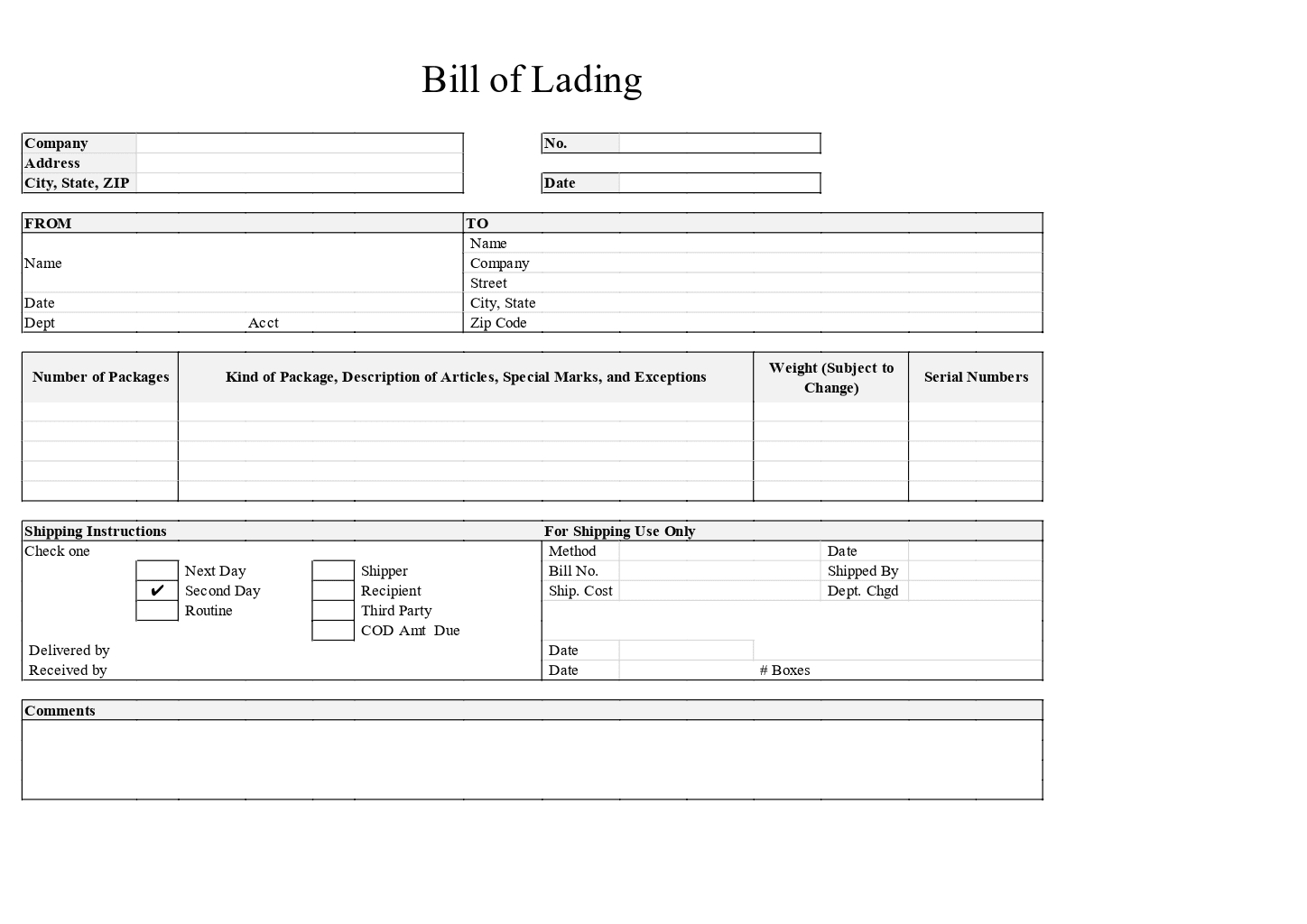 Bill Of Lading Template | Onlyoffice | Onlyoffice regarding Printable Bill of Lading Form