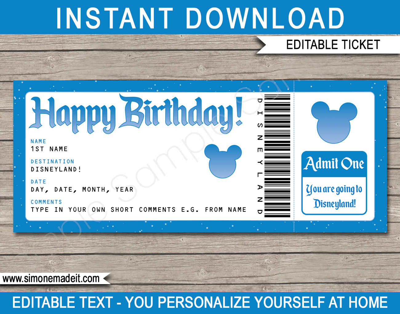 Birthday Surprise Trip To Disneyland Ticket Template | Disney Trip throughout Free Printable Surprise Disney Tickets