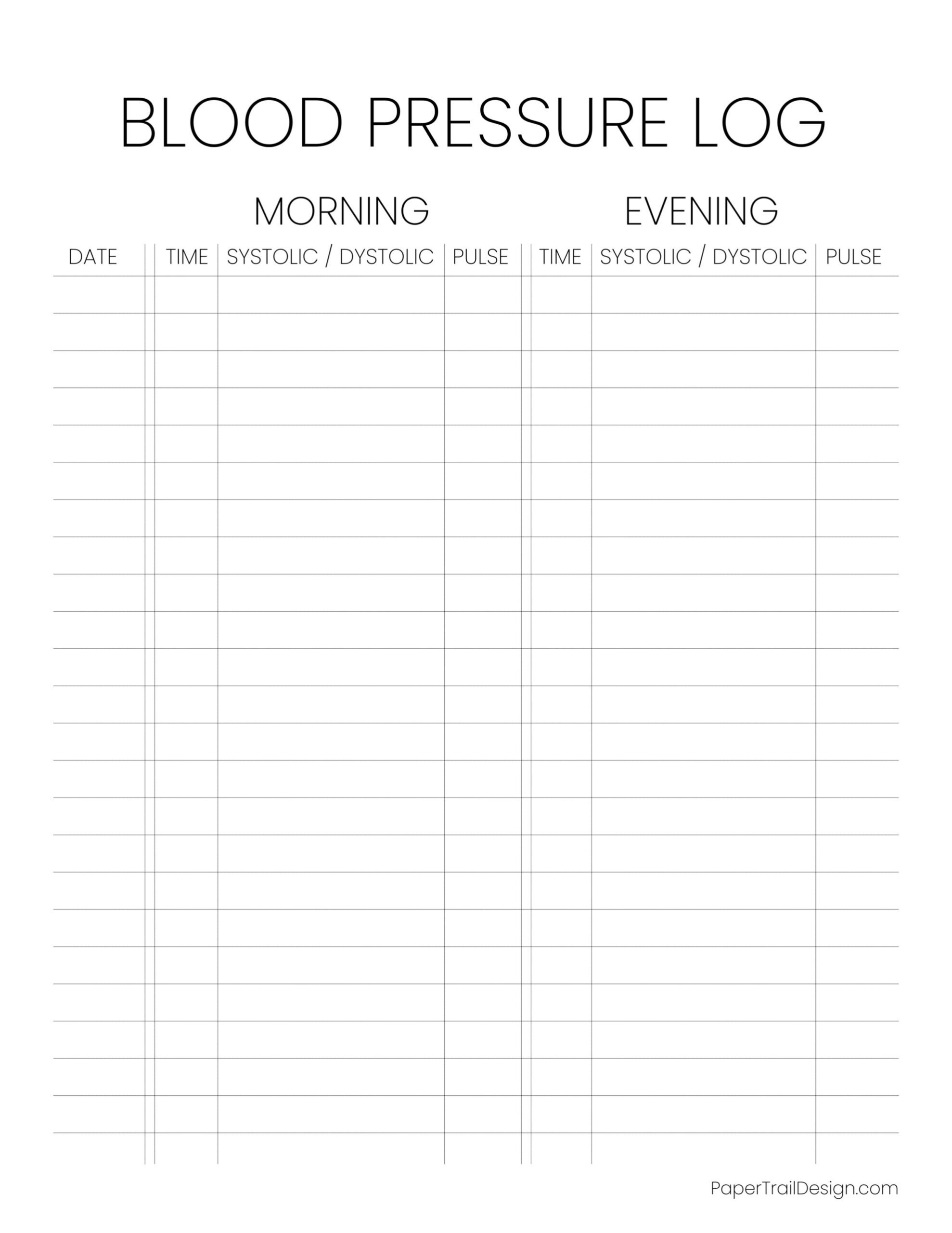 Blood Pressure Log Sheet - Paper Trail Design in Bp Monitoring Free Printable Printable Blood Pressure Chart