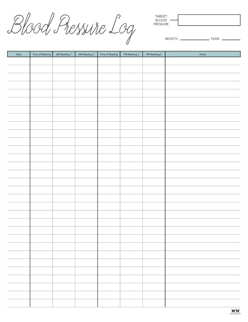 Blood Pressure Logs - 25 Free Printables | Printabulls pertaining to Free Printable Blood Pressure Log