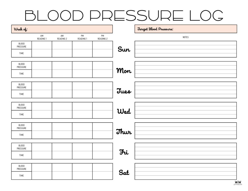Blood Pressure Logs - 25 Free Printables | Printabulls throughout Free Printable Blood Pressure Log