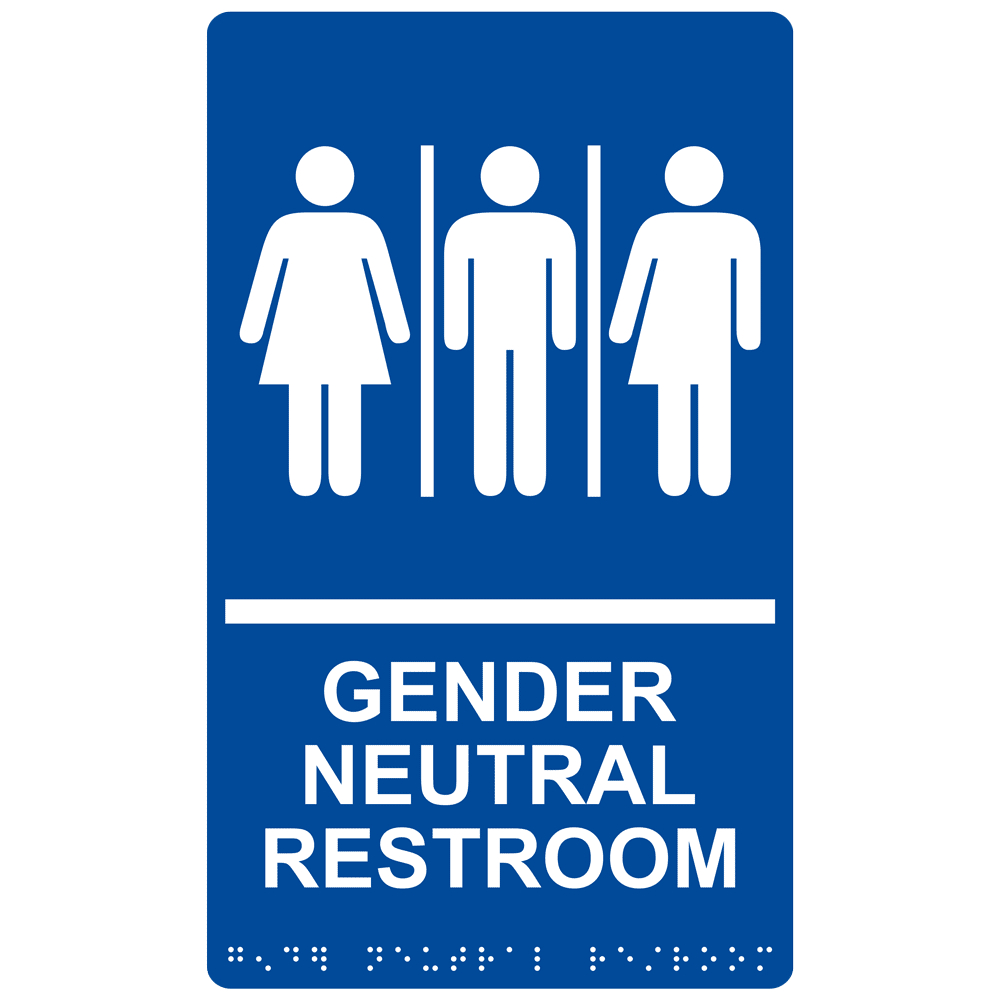 Blue Ada Braille Gender Neutral Restroom Sign , 11X6 In. Acrylic in Gender Neutral Bathroom Sign Printable