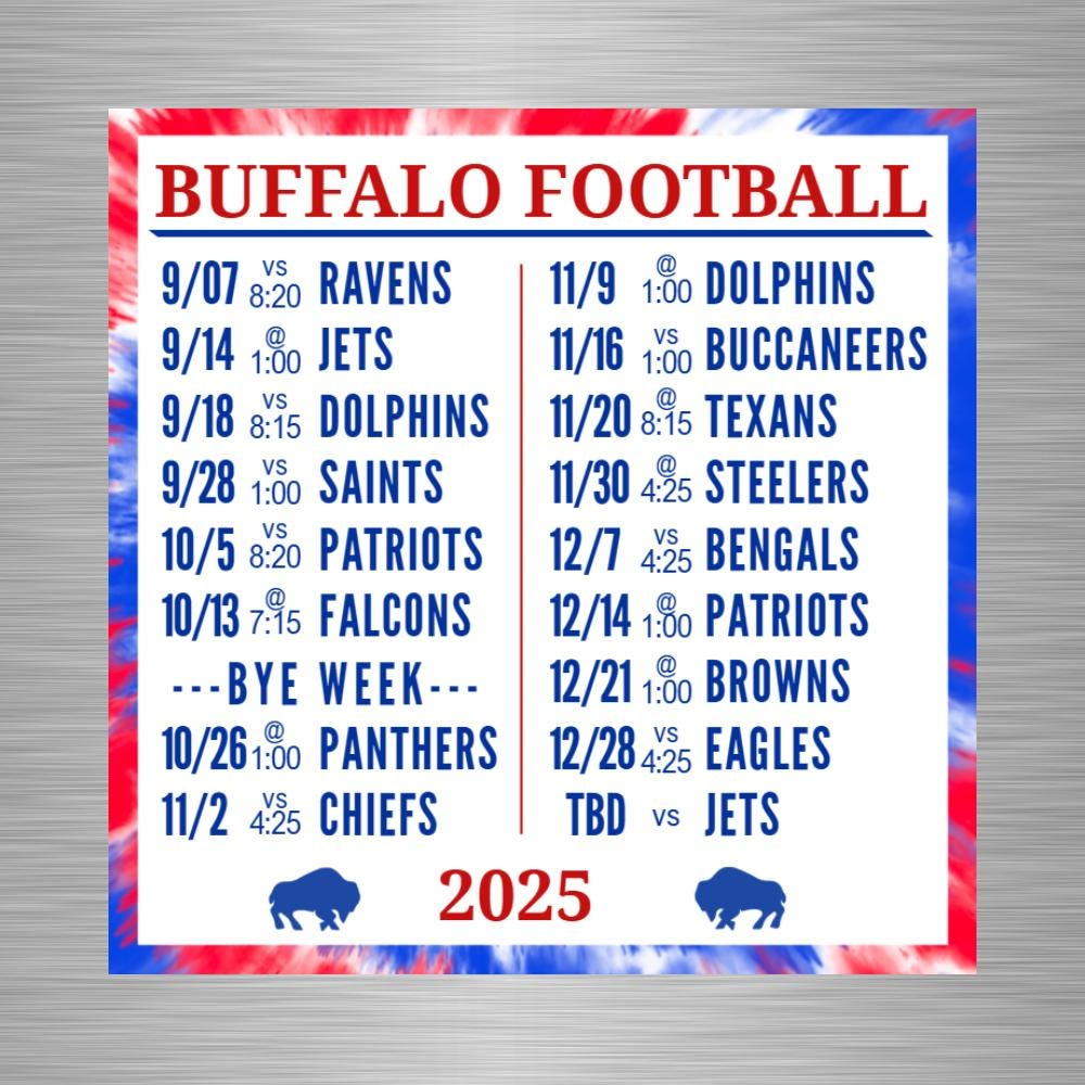 Buffalo Bills 2025 Schedule Magnet | Farewell Season intended for Free Printable Buffalo Bills Schedule