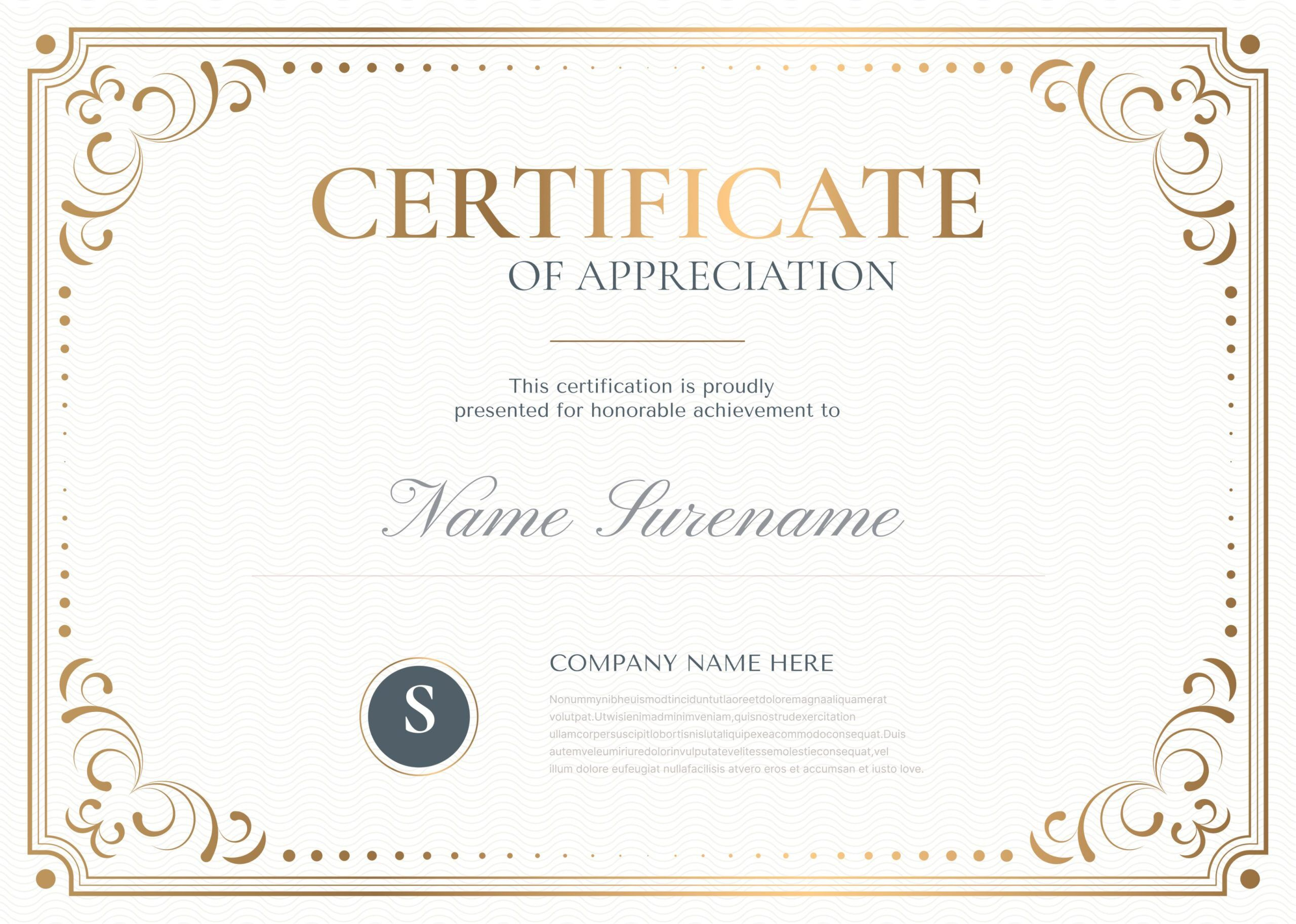 Certificate Of Appreciation Examples (+23 Free & Editable) with Free Printable Certificates of Appreciation
