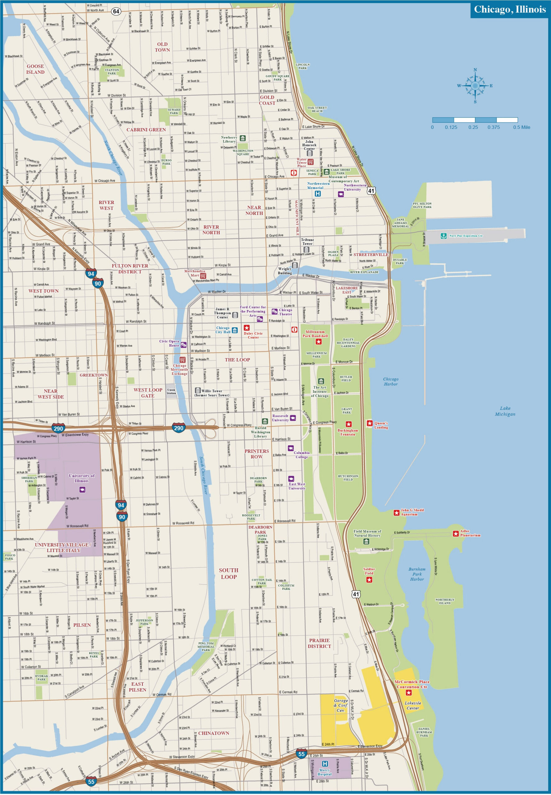 Chicago Downtown Map | Digital Vector | Creative Force pertaining to Chicago City Map Downtown Printable