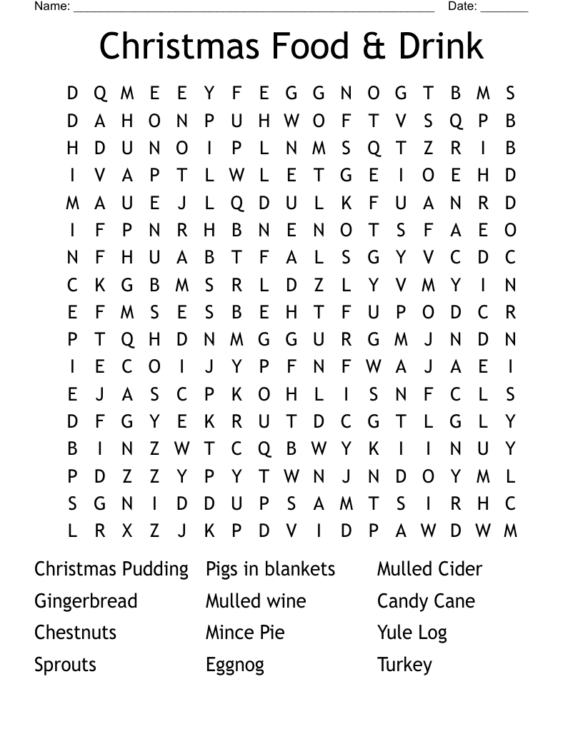 Christmas Food & Drink Word Search - Wordmint in Christmas Word Search Printable