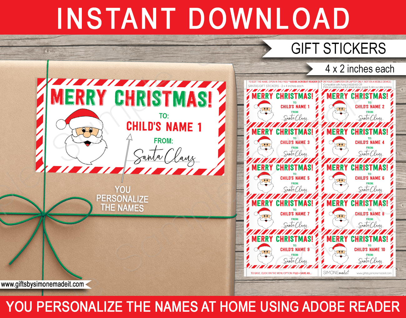 Christmas Gift Labels Template (Santa Claus) - Red & Green pertaining to Printable Christmas Labels To Print