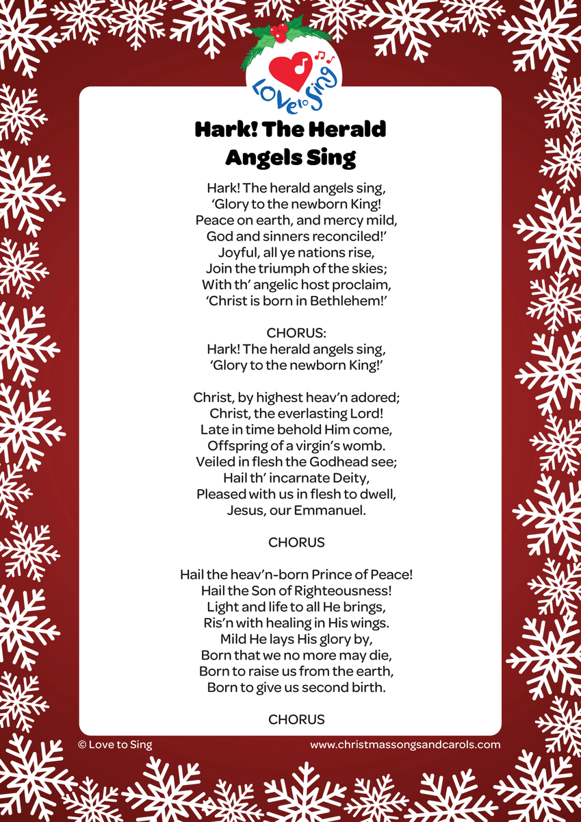 Christmas Songs & Carols - Love To Sing On X with Words to Hark the Herald Angels Sing Printable