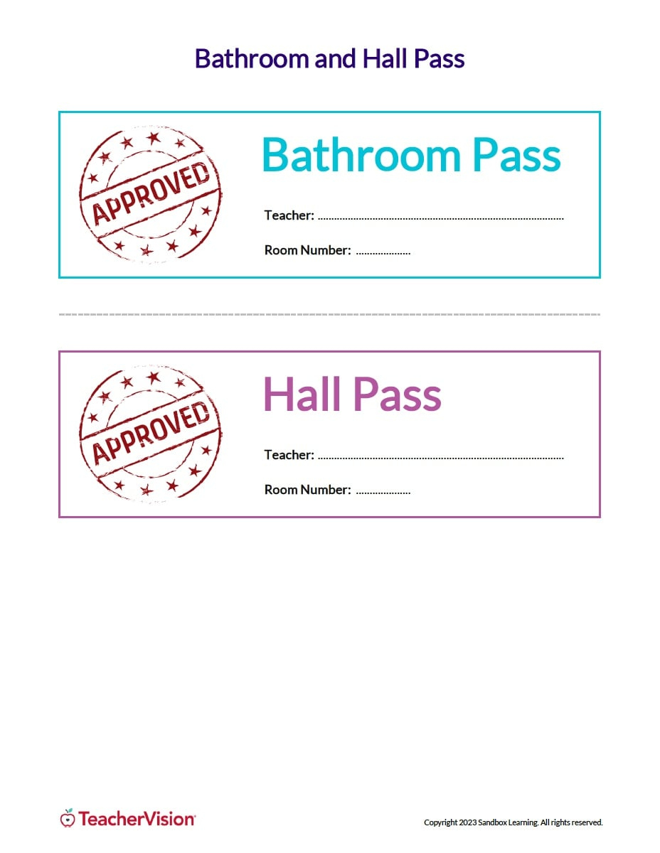 Classroom Passes And Notes - Teachervision with Free Printable Hall Passes For Middle School