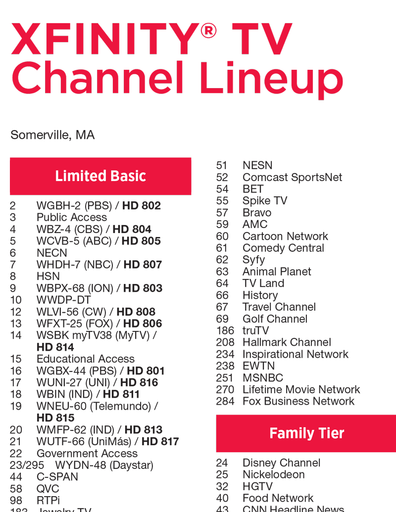Comcast Xfinity Cable Lineup | City Of Somerville - Worksheets Library intended for Xfinity Channel Lineup Printable