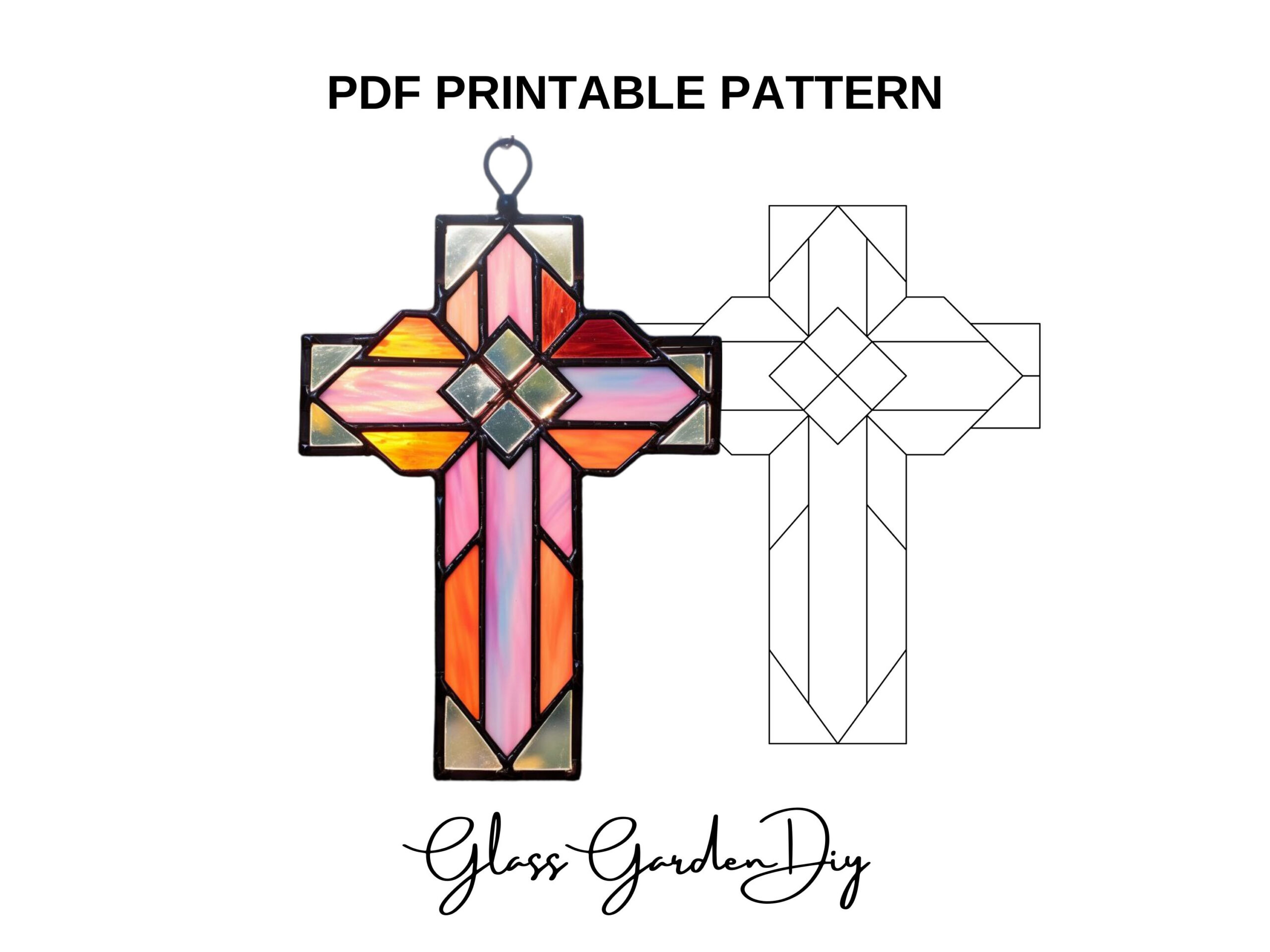 Cross Christian Symbol Ornament Stained Glass Pattern Pdf Png for Printable Stained Glass Cross Template