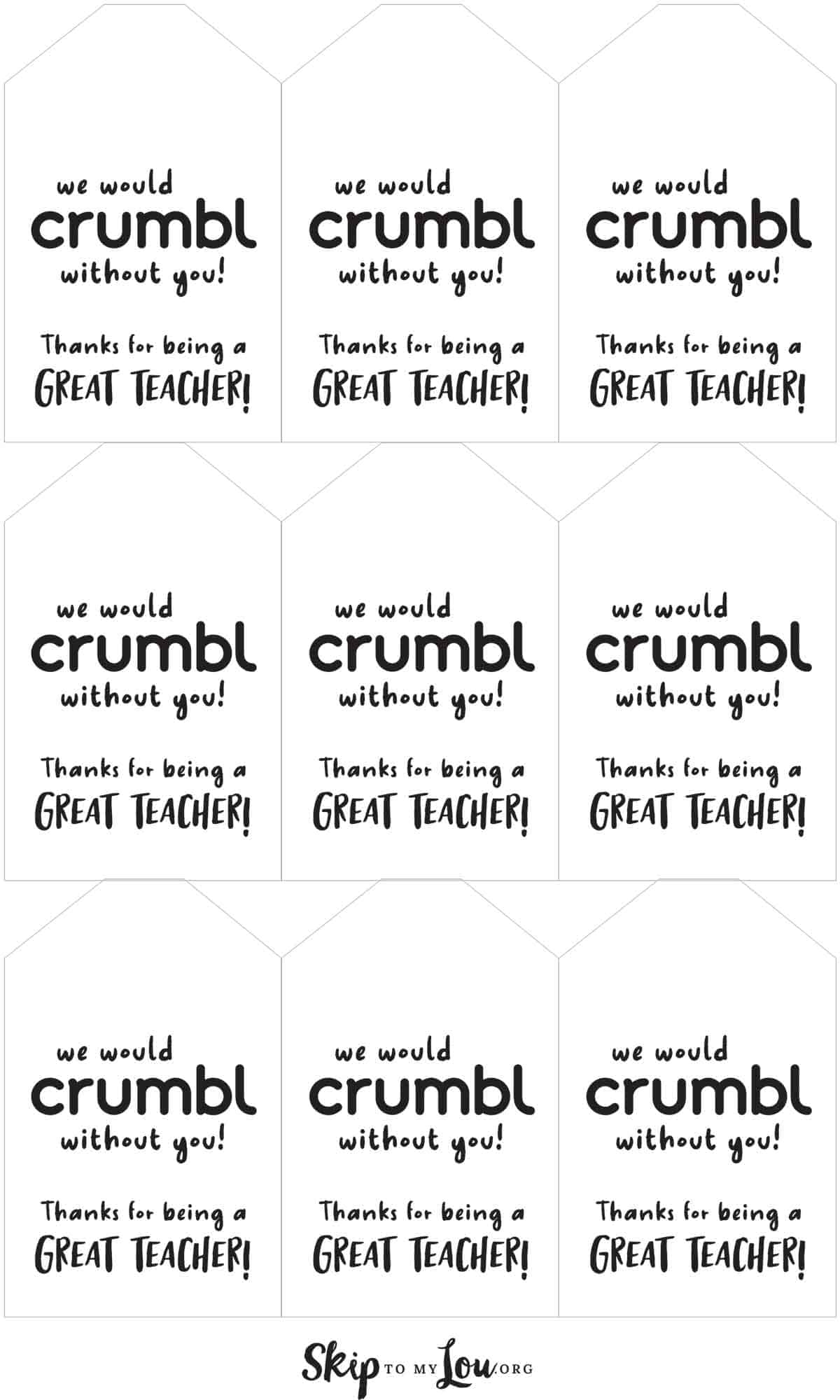 Crumbl Cookie Tags | Skip To My Lou in We Would Crumble Without You Free Printable