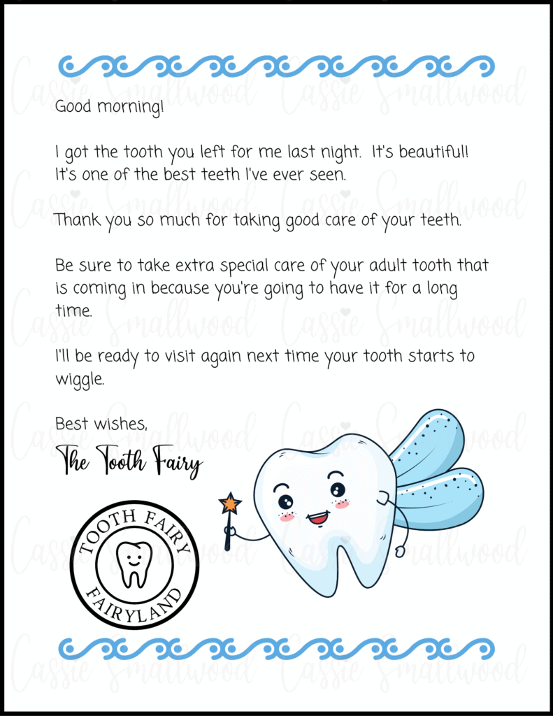 Cute Tooth Fairy Letter For Boys - Cassie Smallwood pertaining to Free Printable Tooth Fairy Letter For Boy